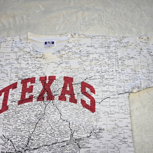 Vintage Texas Road Map T Shirt Mens Medium White AOP All Over Print Made In USA - Picture 2 of 8